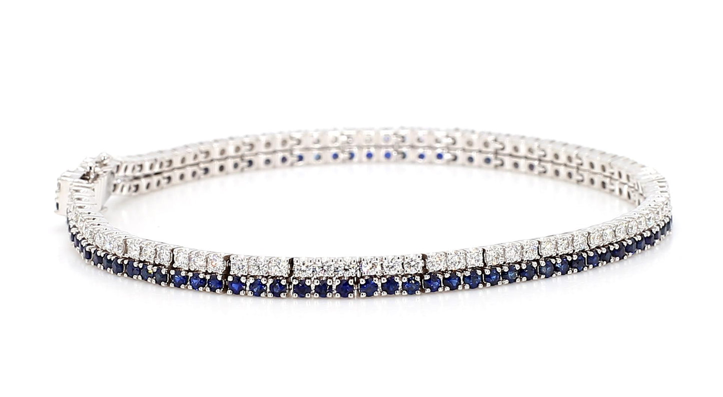 Natural Blue Round Sapphire and White Diamond 3.49 Carat TW Gold Tennis Bracelet