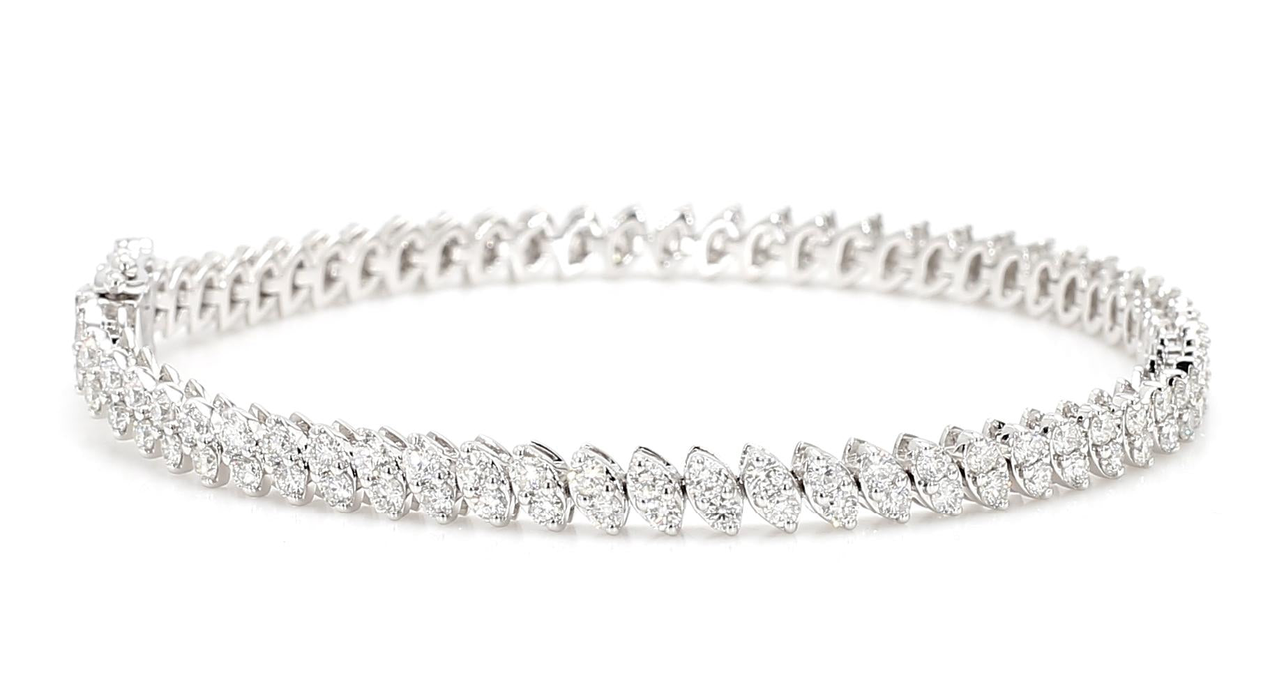 Natural White Round Diamond 3.40 Carat TW White Gold Tennis Bracelet