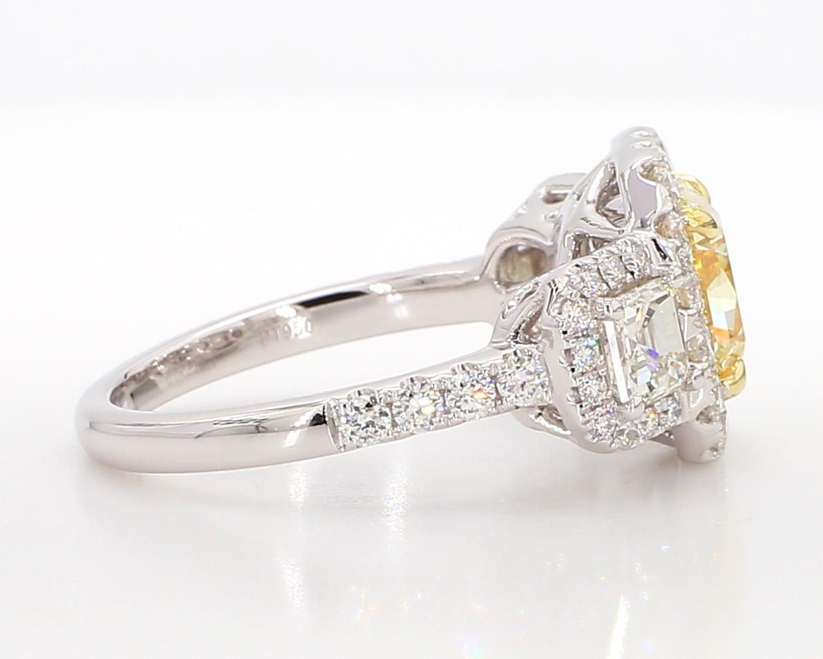 GIA Certified Fancy Light Yellow Radiant Diamond 3.81 Carat TW Cocktail Ring