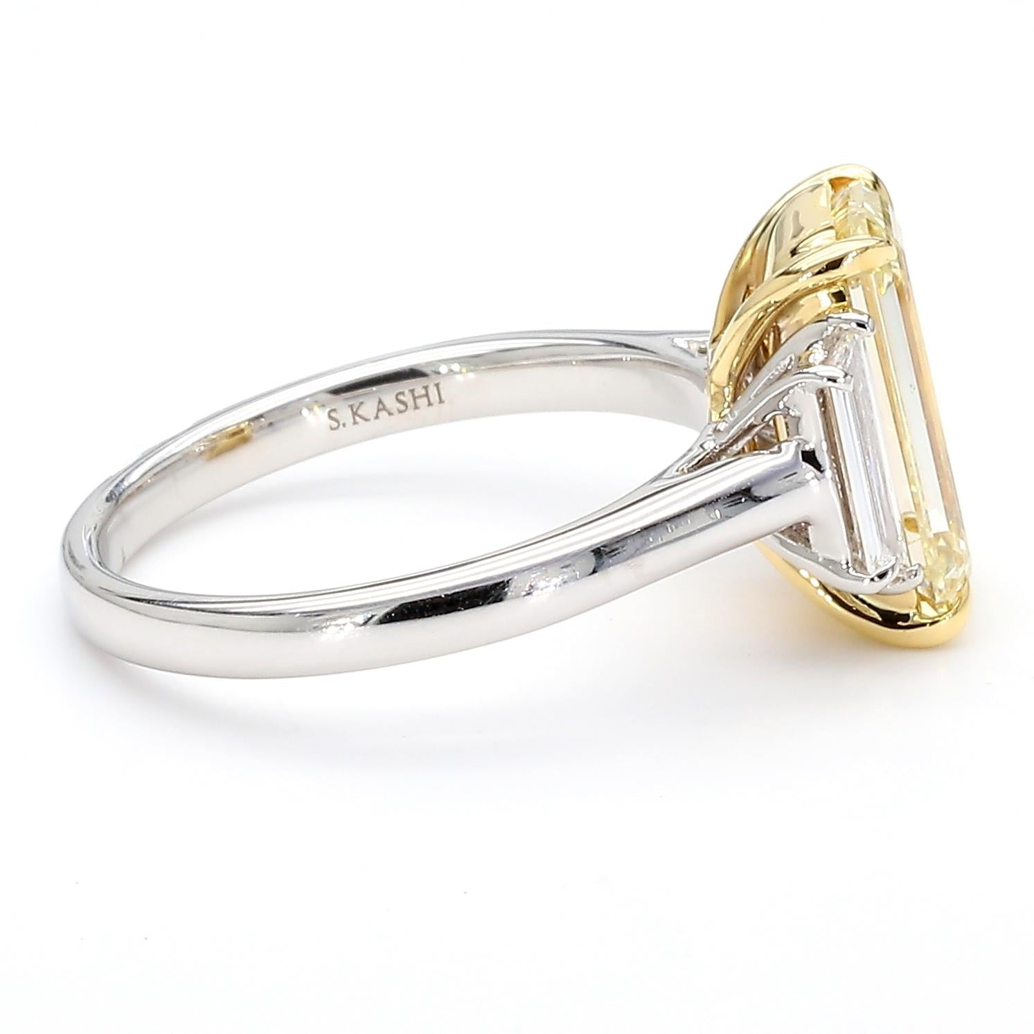 GIA Certified Natural Yellow Emerald Diamond 3.32 Carat TW Plat Cocktail Ring