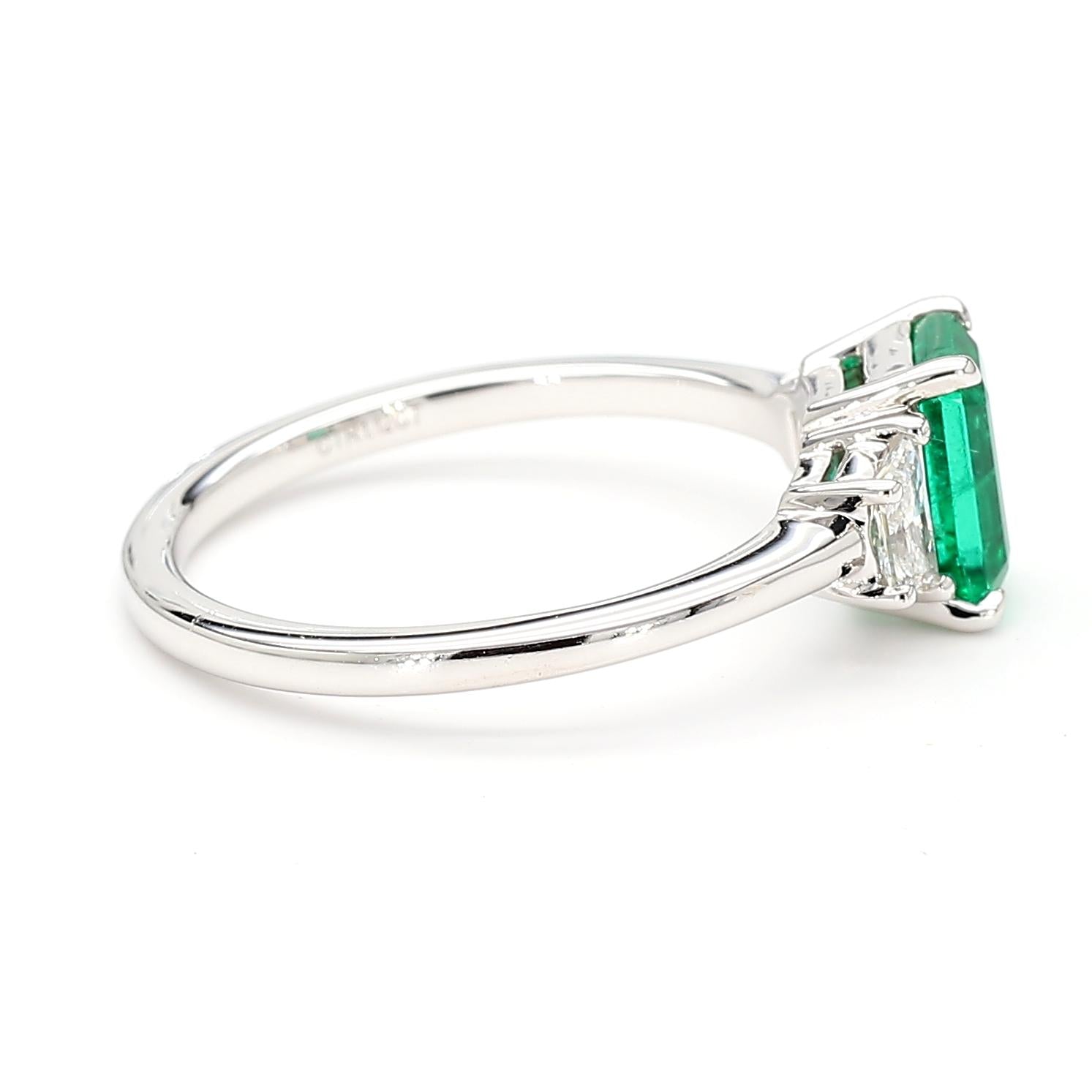 Natural Emerald and White Diamond 1.43 Carat TW Gold Cocktail Ring