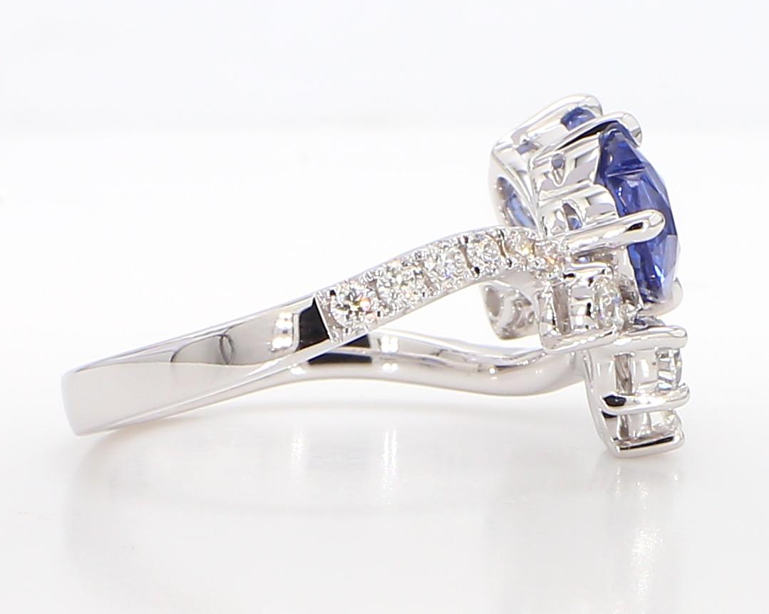 Natural Blue Heart Sapphire and White Diamond 3.22 Carat TW Gold Cocktail Ring