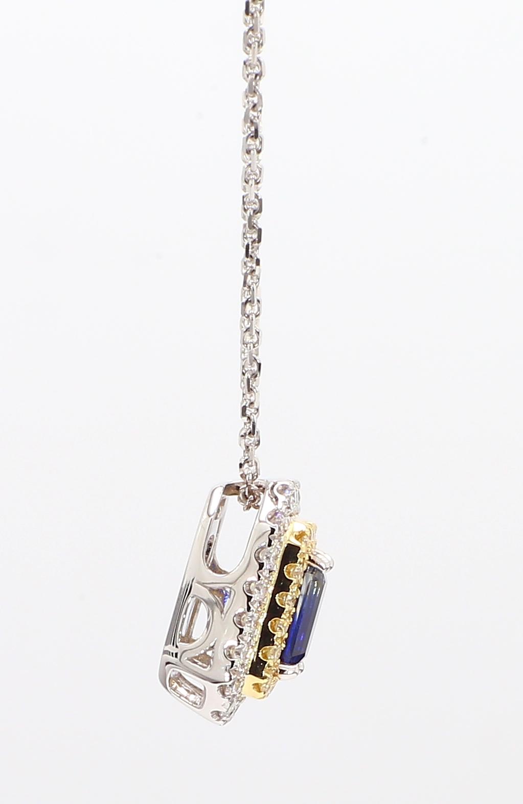 Natural Blue Emerald Cut Sapphire and Diamond 1.05 Carat TW Drop Pendant