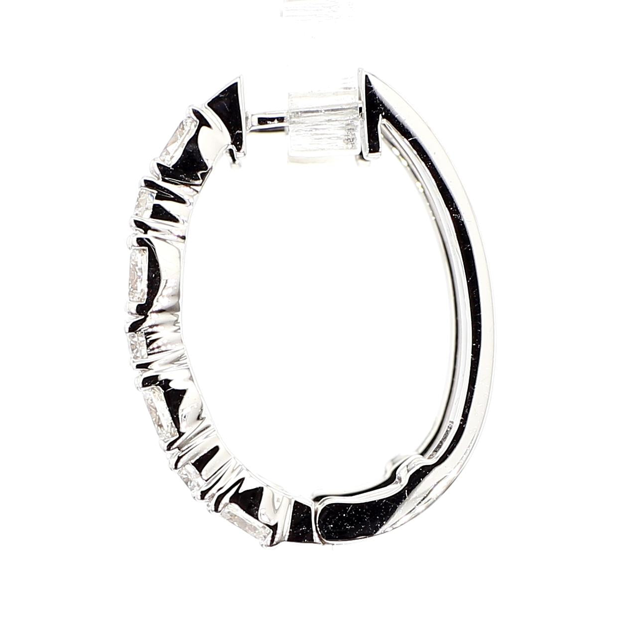 Natural White Oval Diamond 1.67 Carat TW White Gold Hoop Earrings