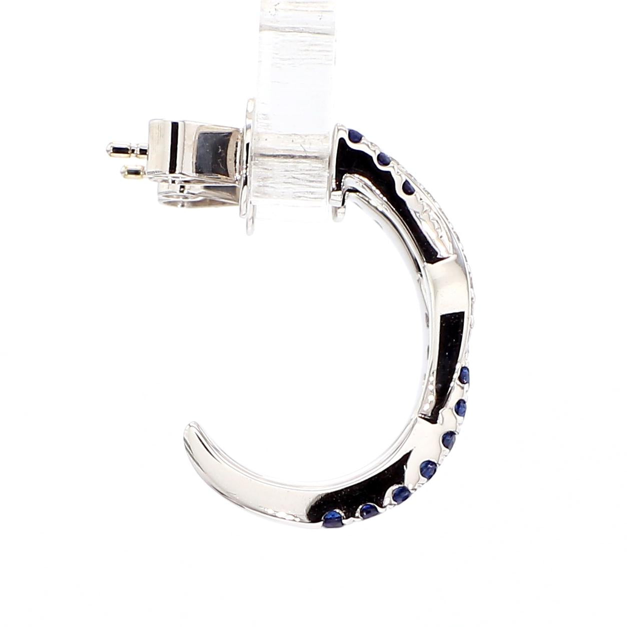Natural Blue Round Sapphire and White Diamond .55 Carat TW White Gold Earrings