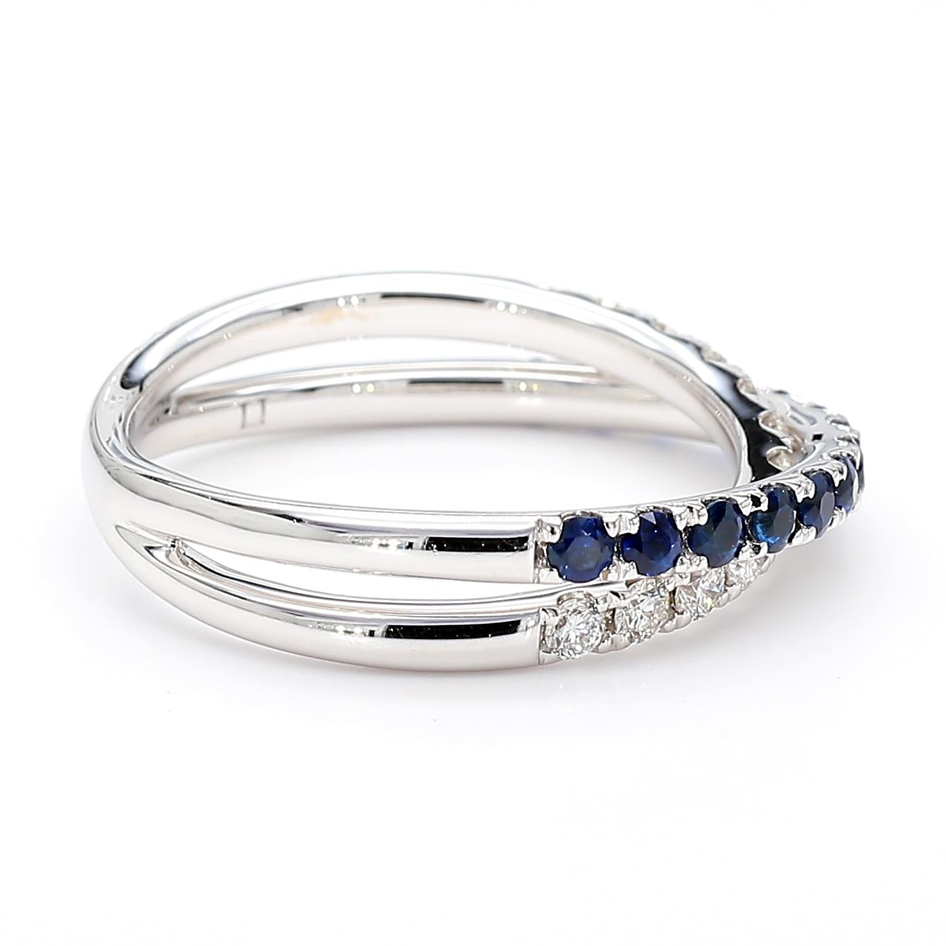 Natural Blue Round Sapphire and White Diamond .84 Carat TW White Gold Band