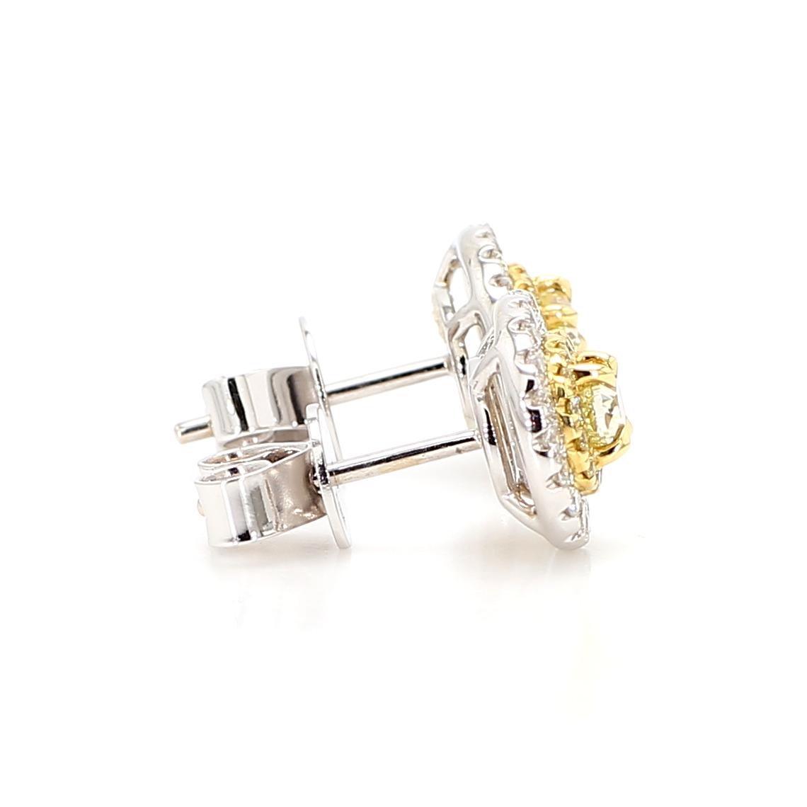 Natural Yellow Oval Diamond 1.04 Carat TW Gold Stud Earrings