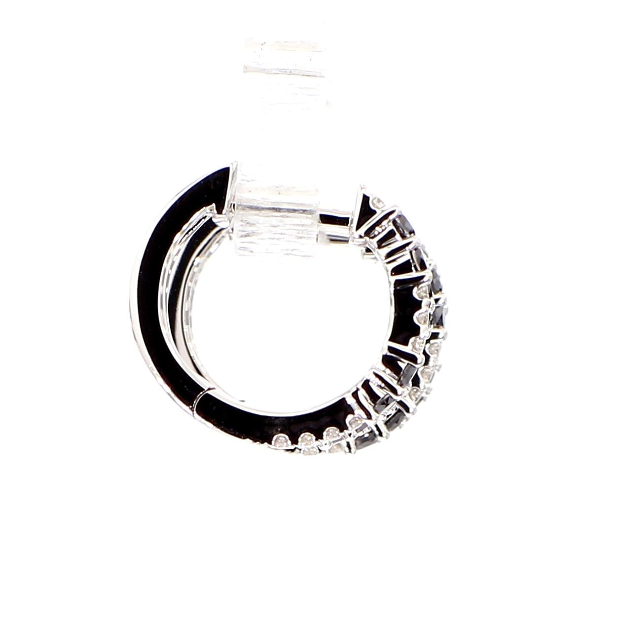 Black Round Diamond 0.65 Carat TW White Gold Hoop Earrings