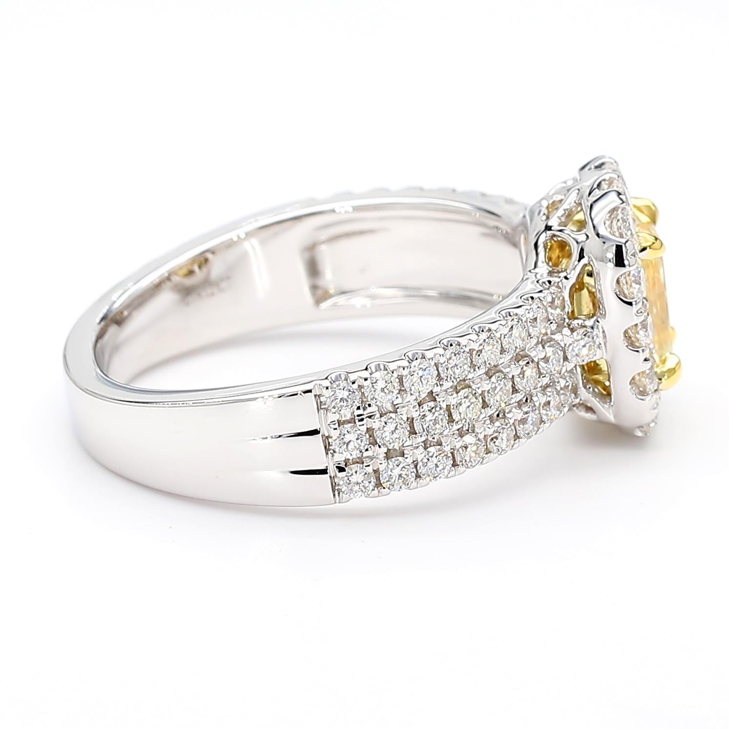 GIA Certified Natural Yellow Cushion Diamond 2.06 Carat TW Gold Cocktail Ring