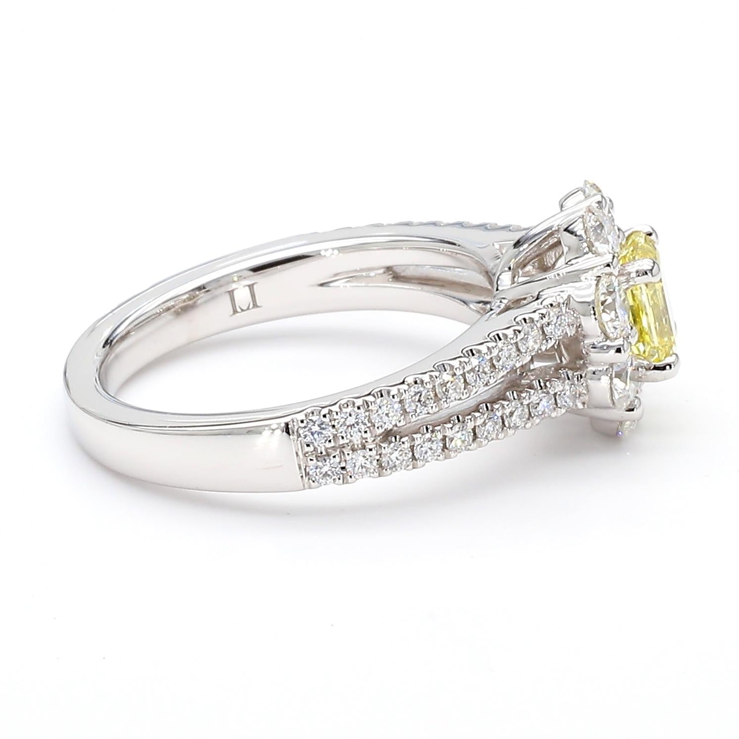 GIA Certified Intense Yellow Emerald Diamond 1.36 Carat TW Plat Cocktail Ring