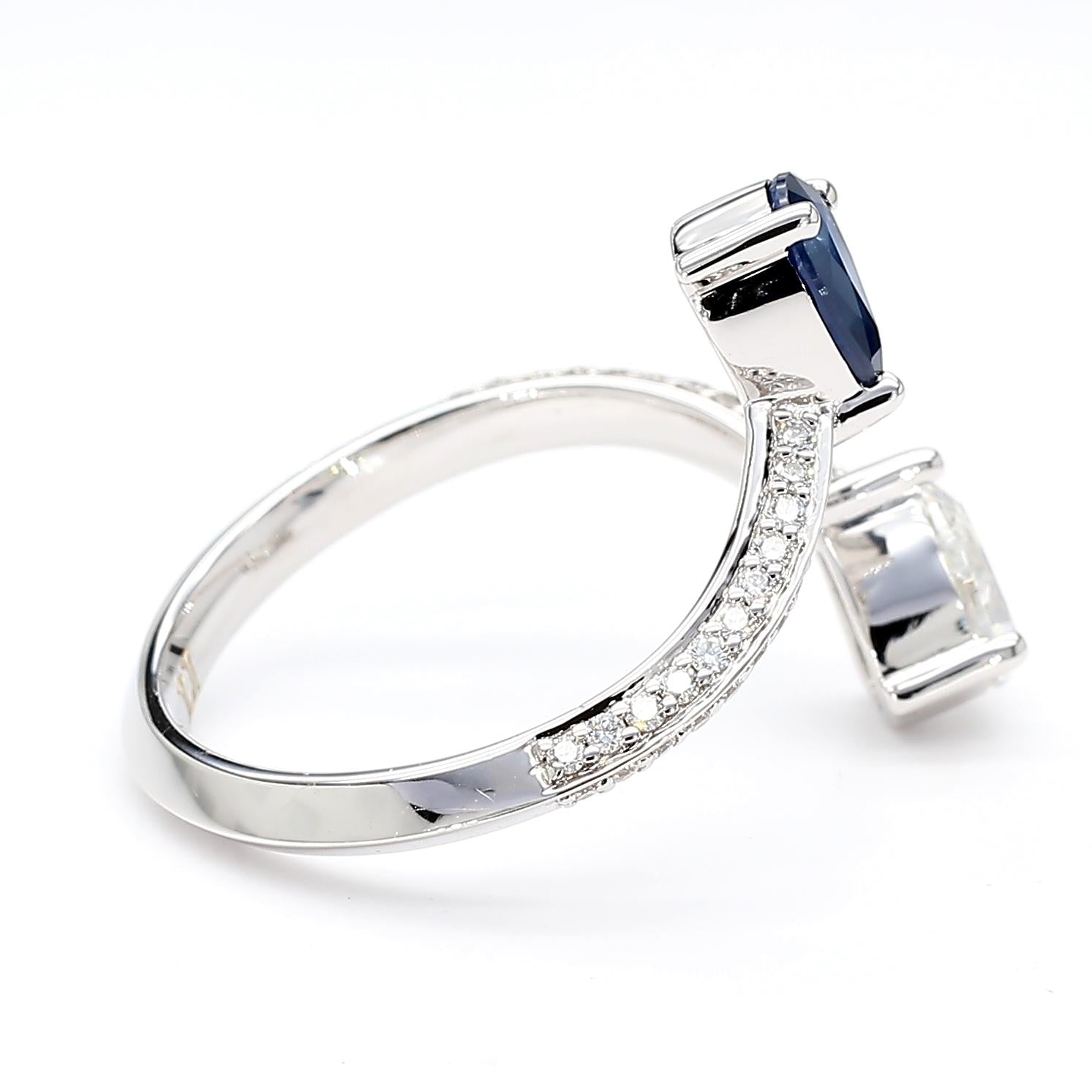 Natural Blue Pear Sapphire and White Diamond 1.19 Carat TW Gold Cocktail Ring