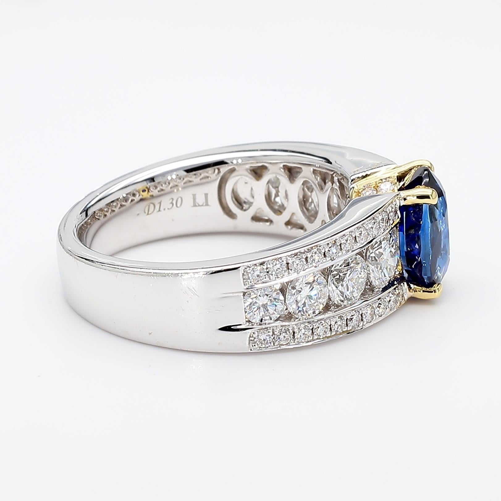 Natural Blue Oval Sapphire and White Diamond 3.22 Carat TW Gold Cocktail Ring