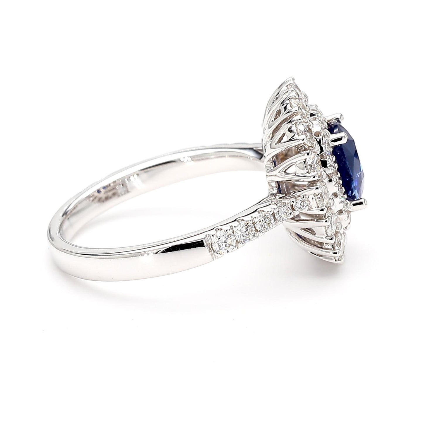 Natural Blue Cushion Sapphire and White Diamond 2.02 Carat TW Gold Cocktail Ring