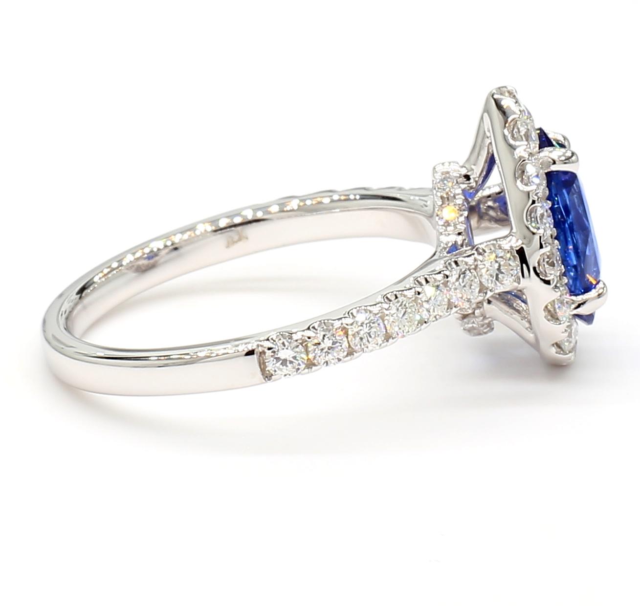 Natural Blue Pear Sapphire and White Diamond 2.22 Carat TW Gold Cocktail Ring