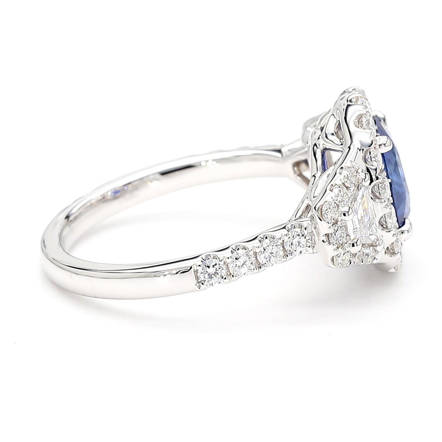 Natural Blue Cushion Sapphire and White Diamond 3.01 Carat TW Gold Cocktail Ring