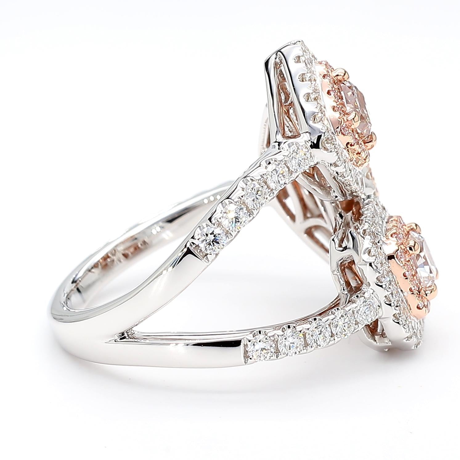 GIA Certified Fancy Pinkish Brown Diamond 1.66 Carat TW Gold Cocktail Ring