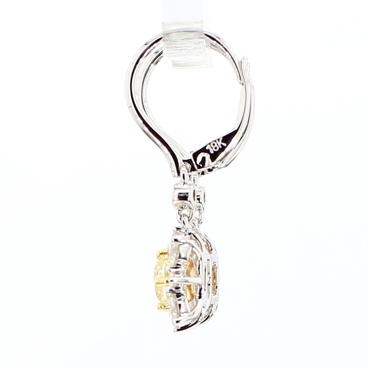 Natural Yellow Cushion Diamond 1.78 Carat TW Gold Drop Earrings