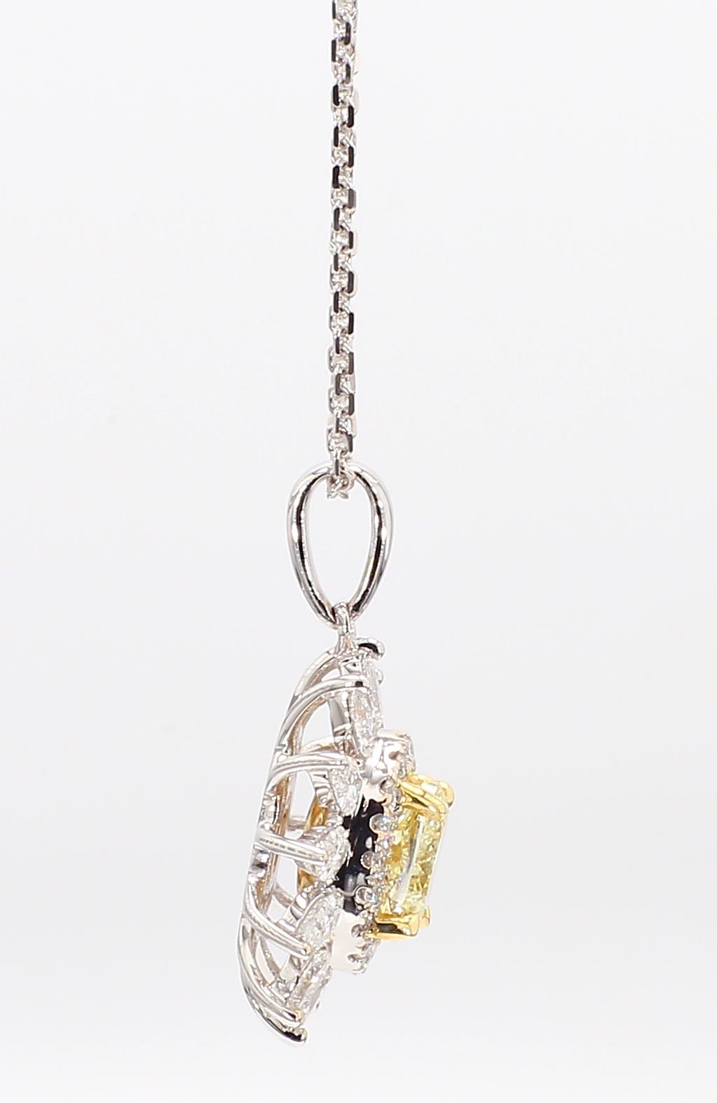 Natural Yellow Oval and White Diamond 1.44 Carat TW Gold Drop Pendant