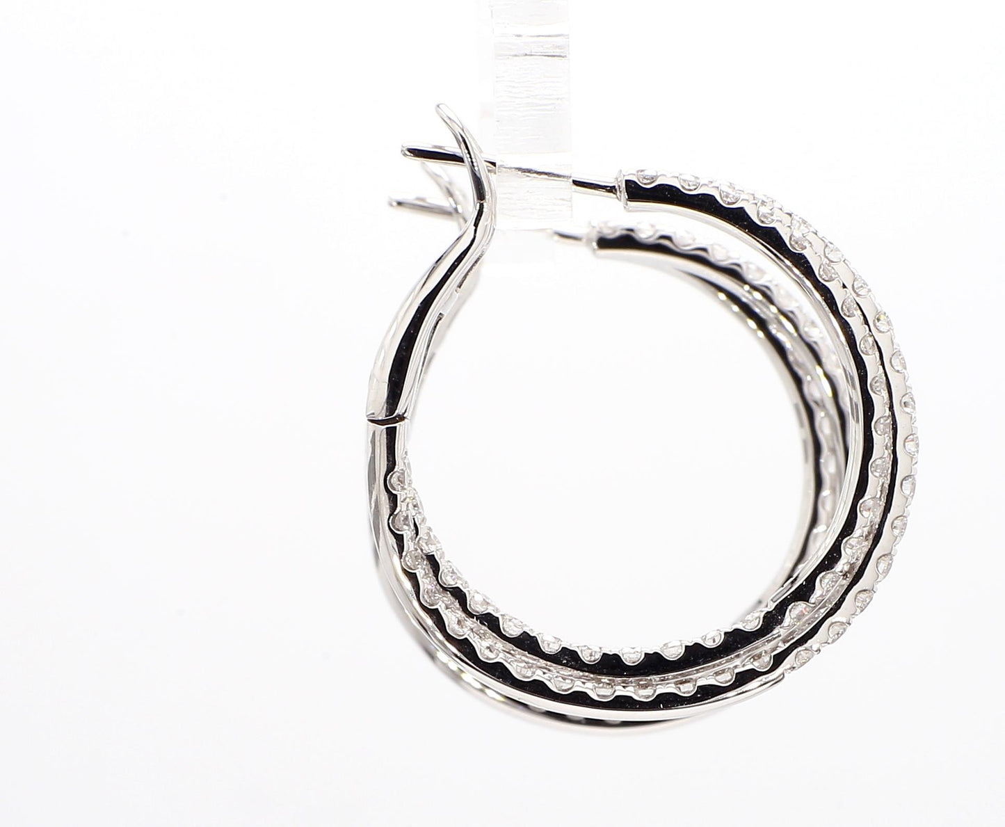 Natural White Round Diamond 2.70 Carat TW White Gold Hoop Earrings