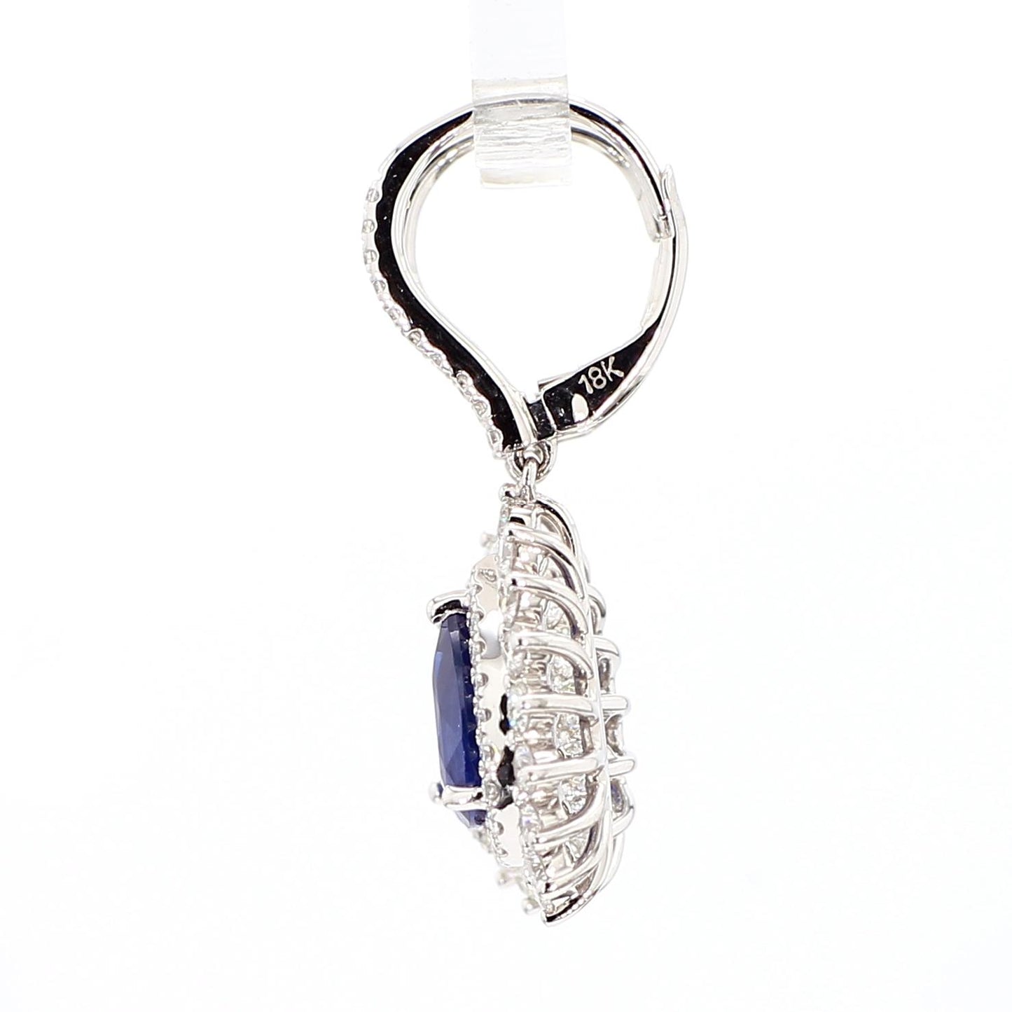Natural Blue Pear Sapphire and White Diamond 4.40 Carat TW Gold Drop Earrings