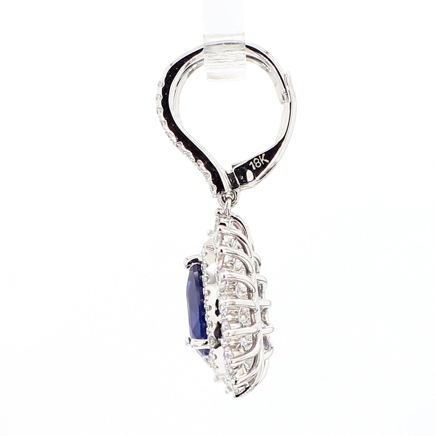 Natural Blue Pear Sapphire and White Diamond 4.40 Carat TW Gold Drop Earrings