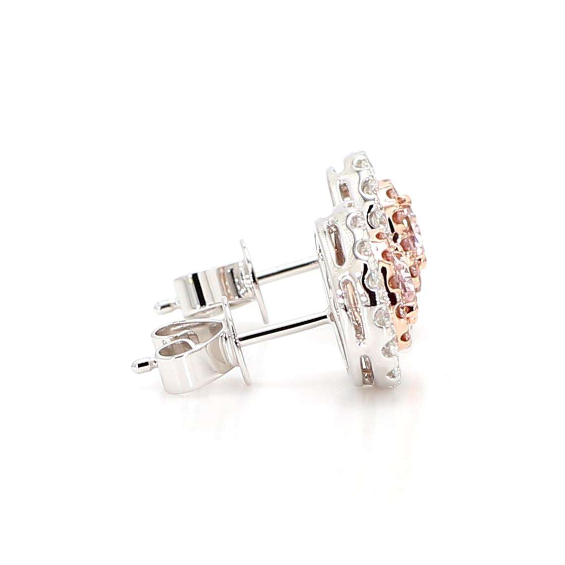 GIA Certified Fancy Pink Pear Diamond 1.07 Carat TW Gold Stud Earrings