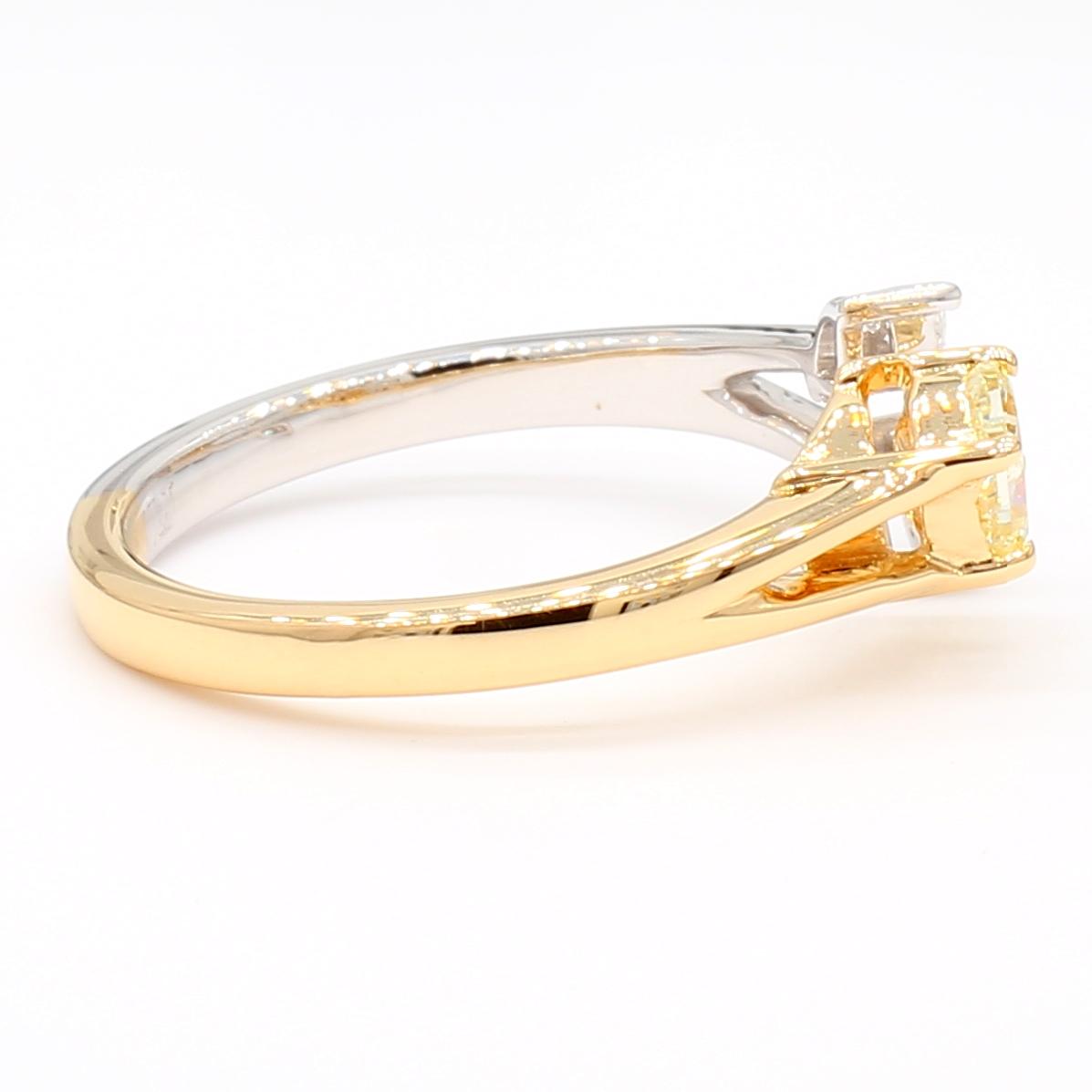 Natural Yellow Cushion and White Diamond 0.70 Carat TW Gold Cocktail Ring