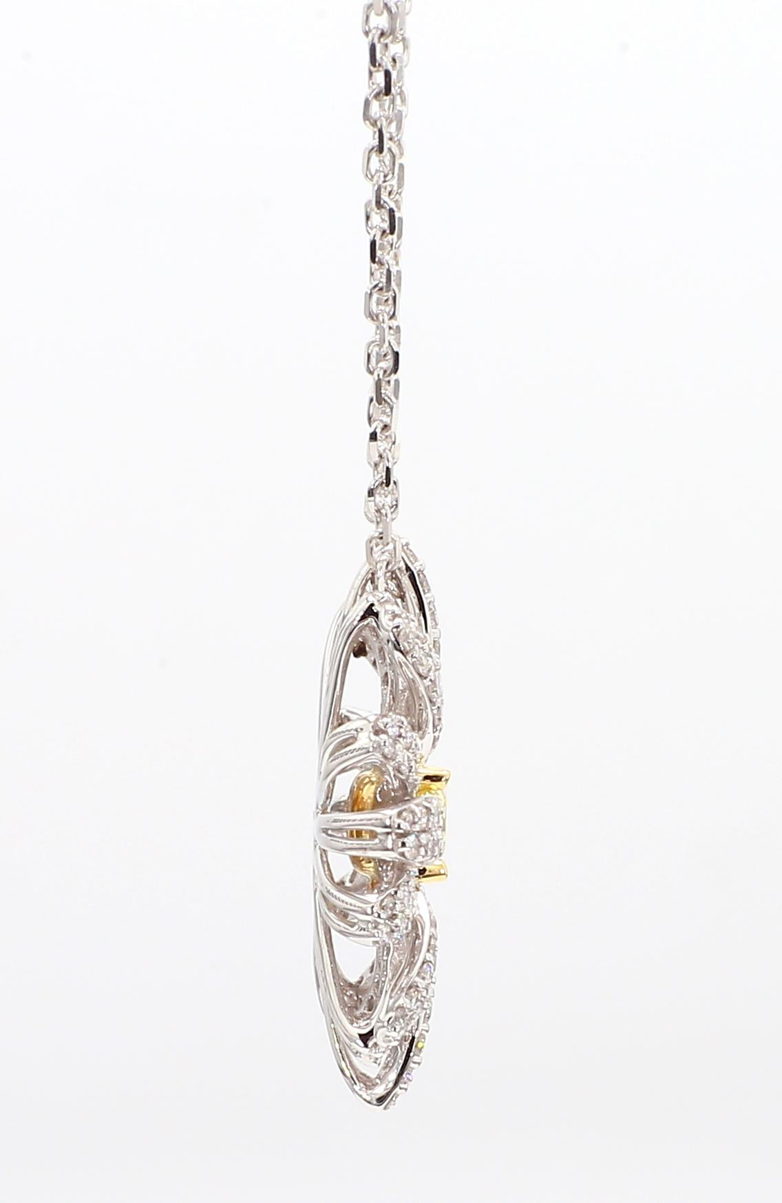Natural Yellow Radiant and White Diamond 1.16 Carat TW Gold Drop Pendant
