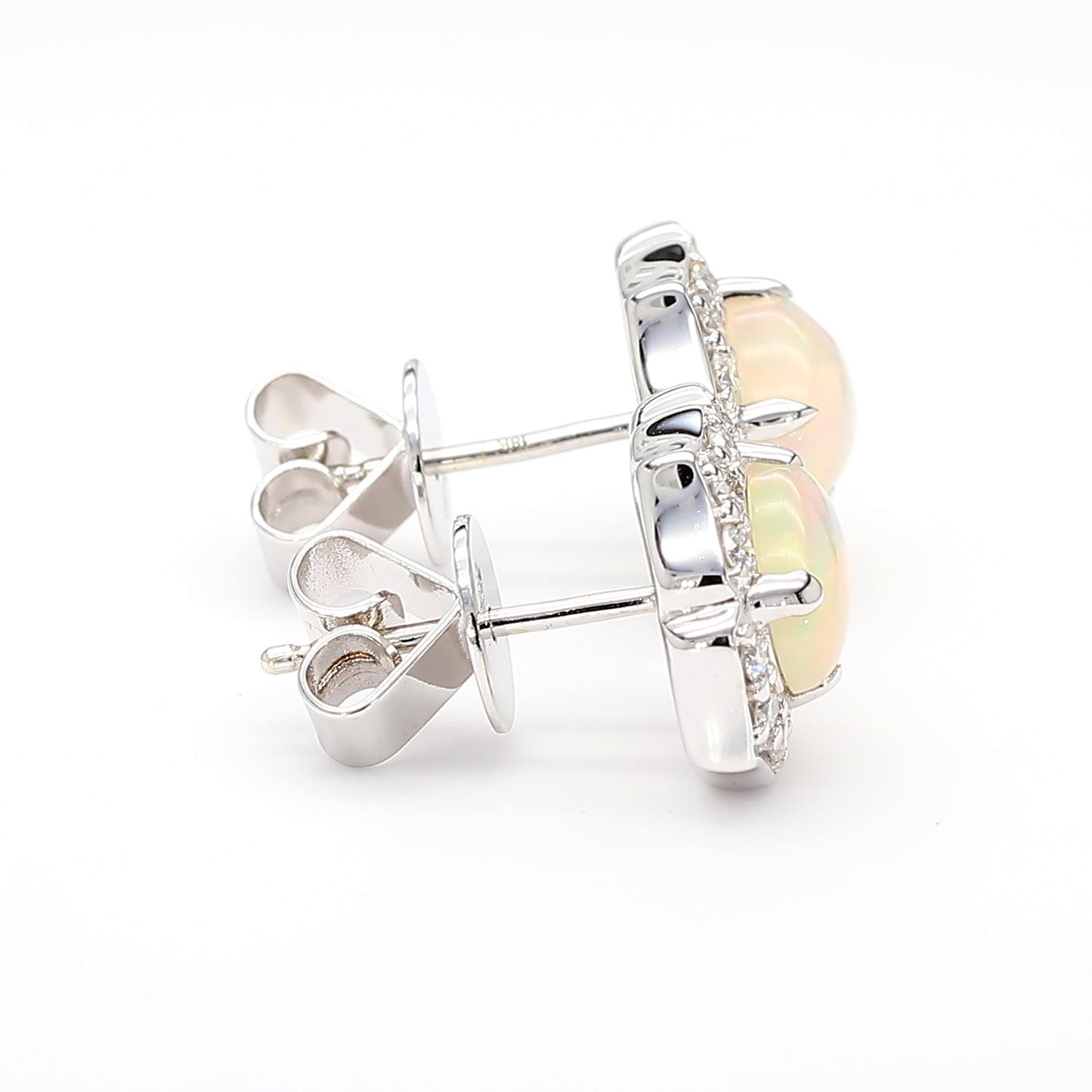 Natural Oval Opal and White Diamond 1.57 Carat TW White Gold Stud Earrings