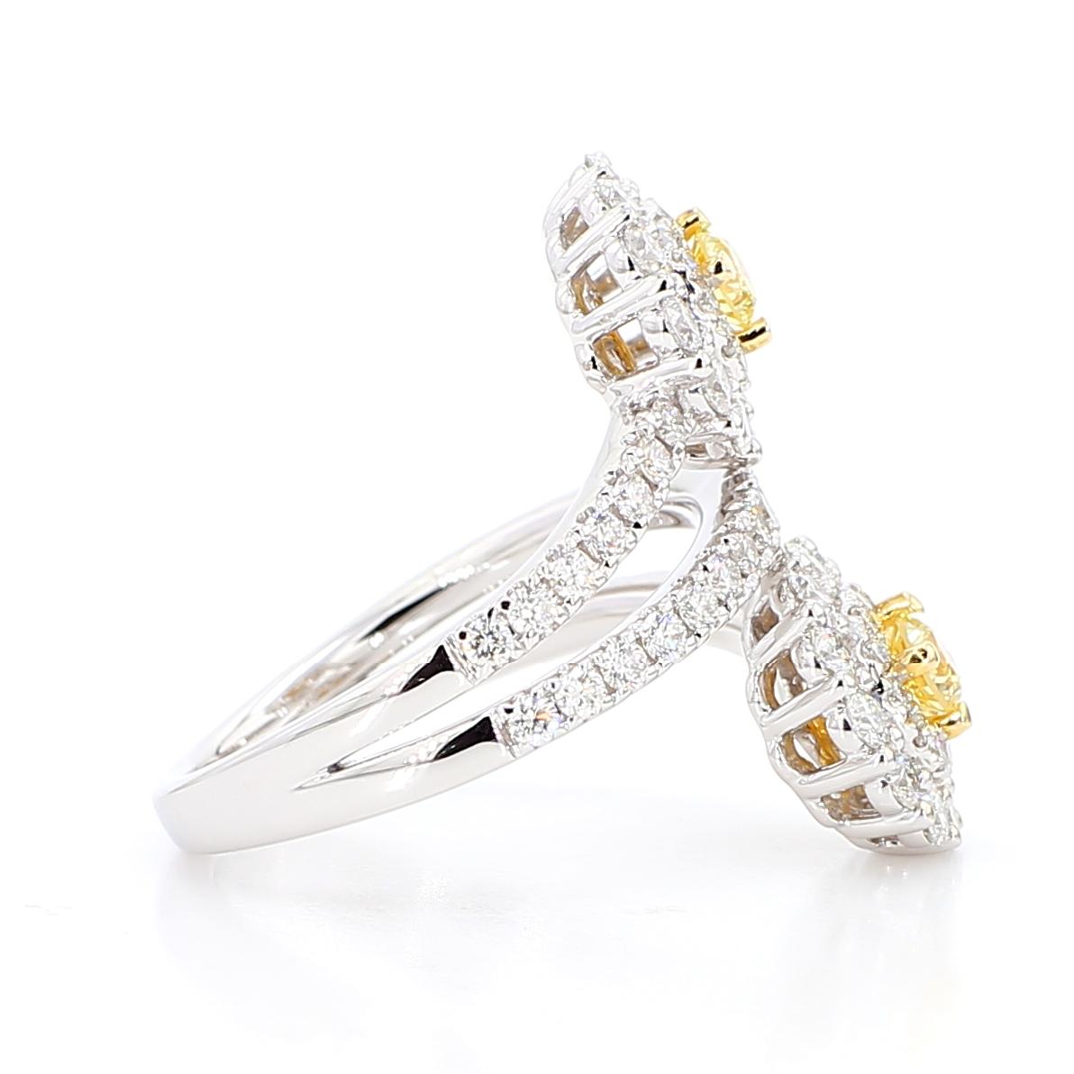 Natural Yellow Round Diamond 1.62 Carat TW Gold Cocktail Ring