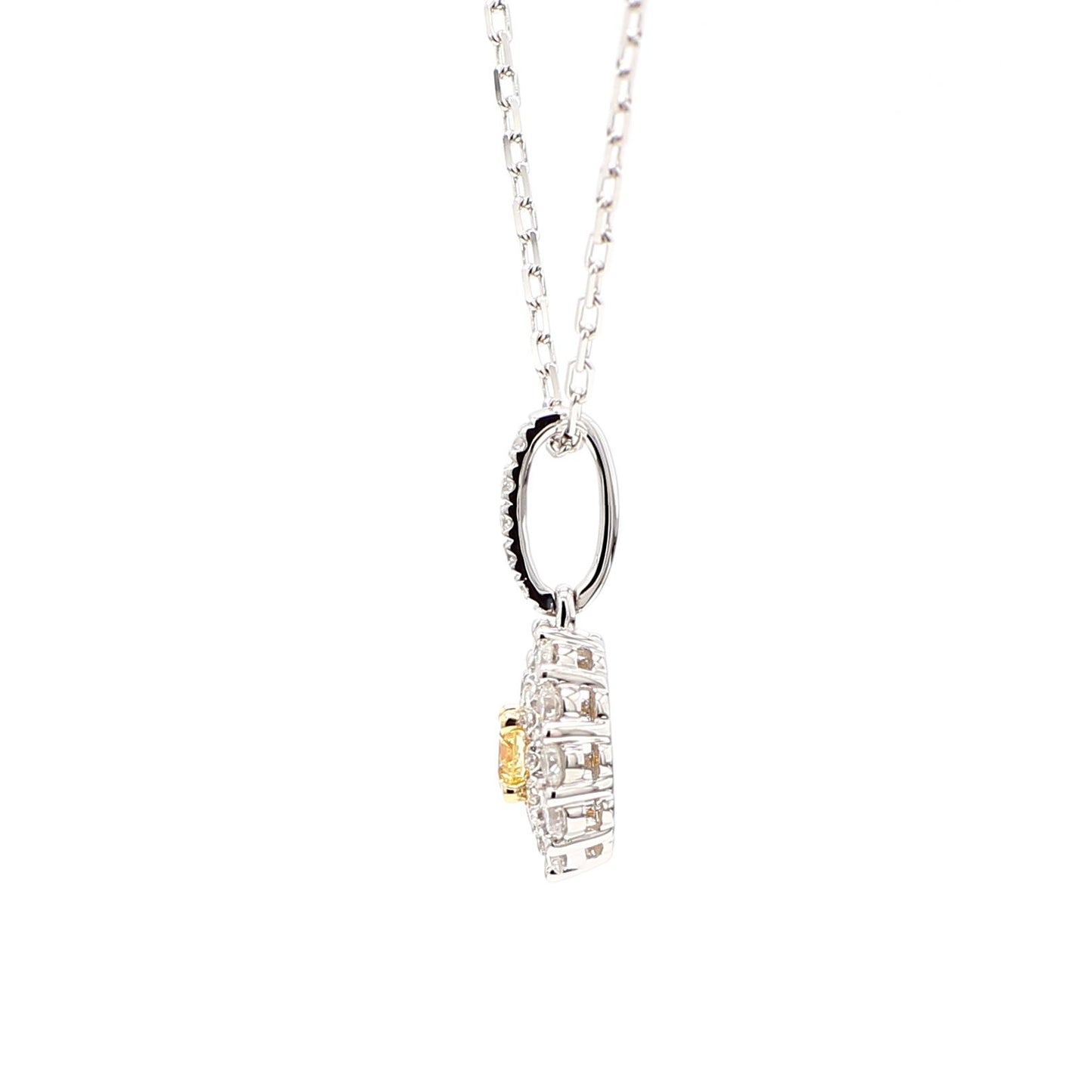 Natural Yellow Round Diamond .64 Carat TW Gold Drop Pendant