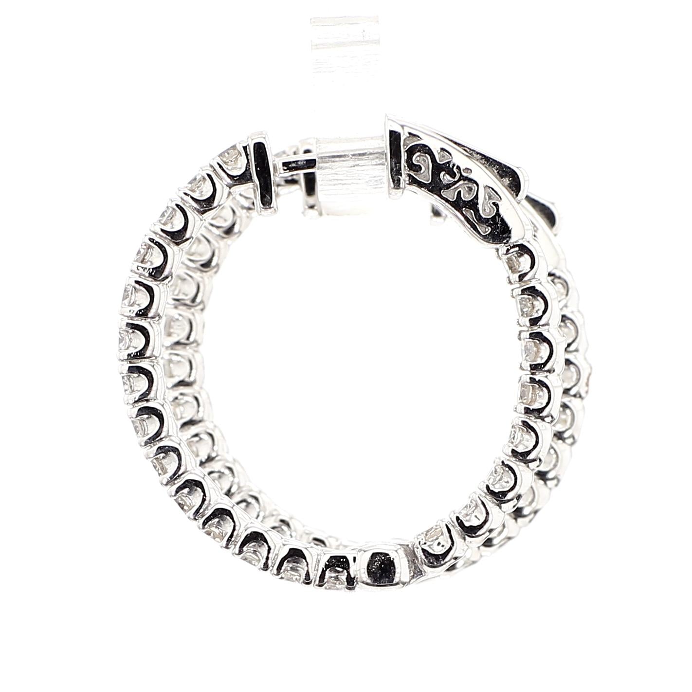 Natural White Round Diamond 1.75 Carat TW White Gold Hoop Earrings