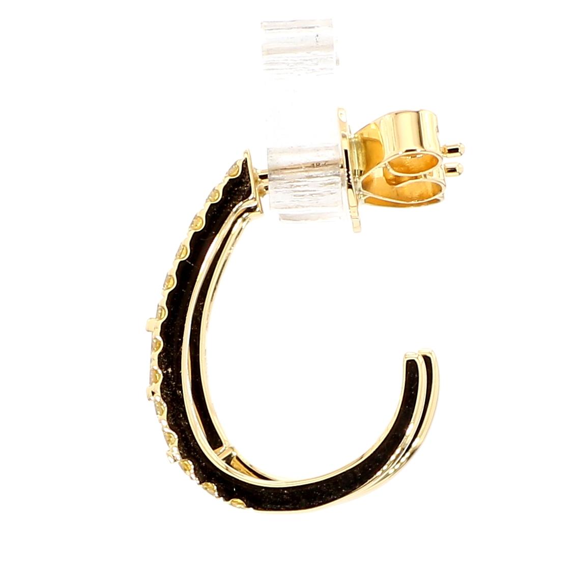 Natural White Baguette Diamond 0.56 Carat TW Yellow Gold Hoop Earrings