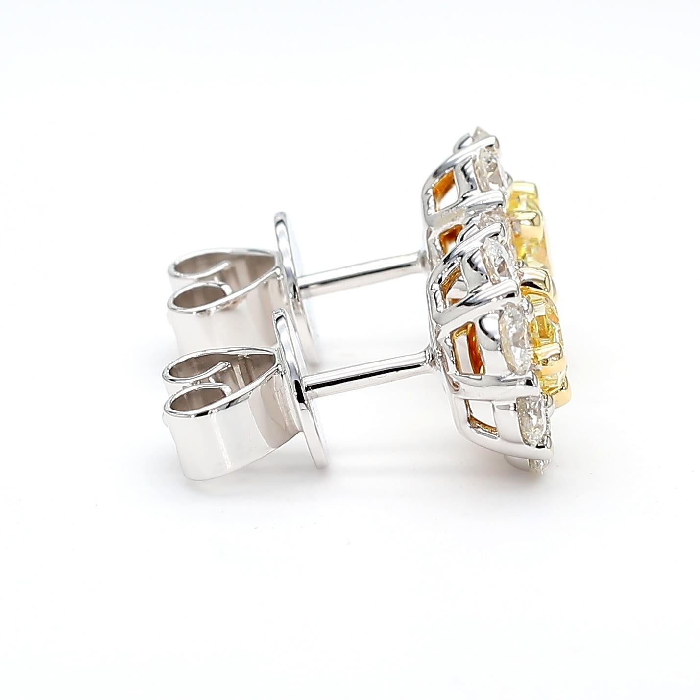 Natural Yellow Cushion Diamond 1.97 Carat TW Gold Stud Earrings