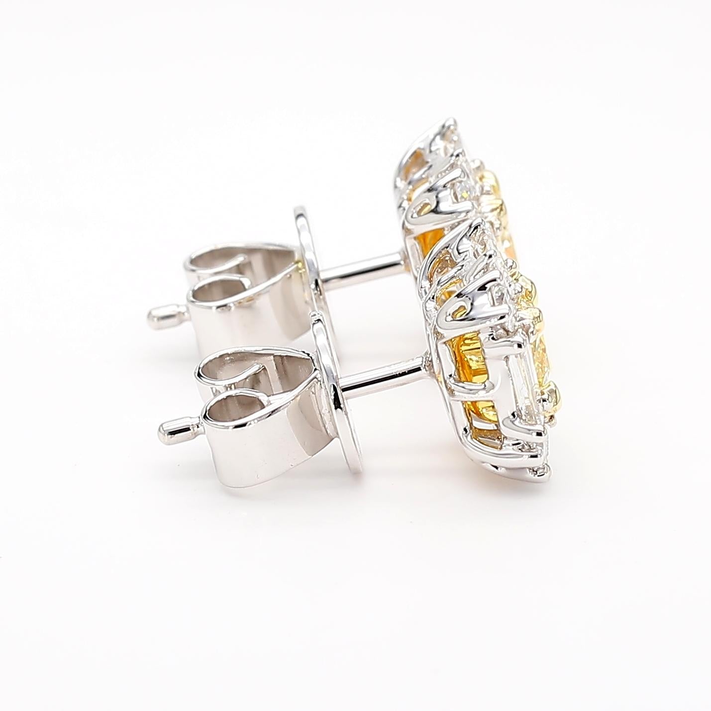Natural Yellow Cushion Diamond 1.65 Carat TW Gold Stud Earrings
