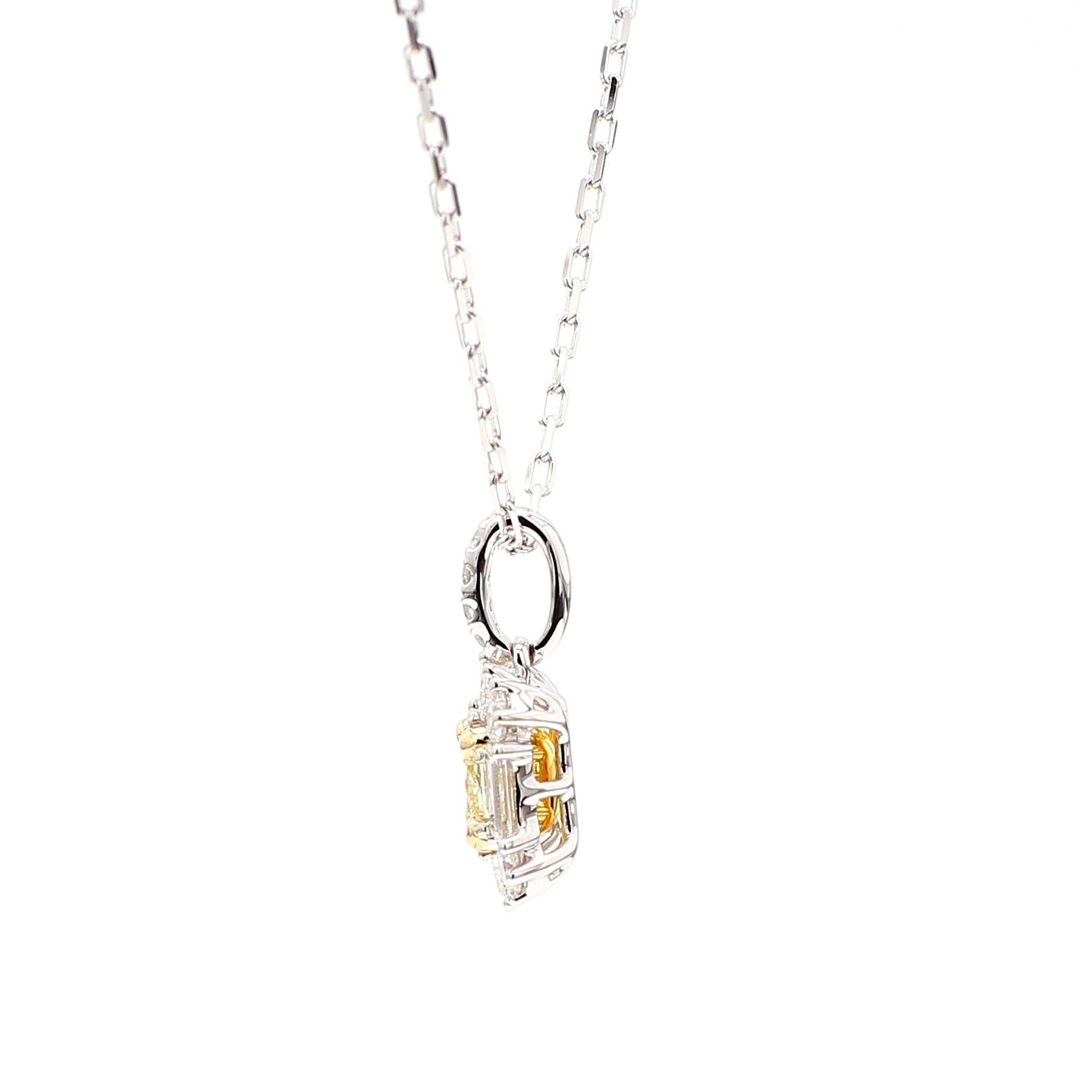 Natural Yellow Cushion Diamond 0.86 Carat TW Gold Drop Pendant