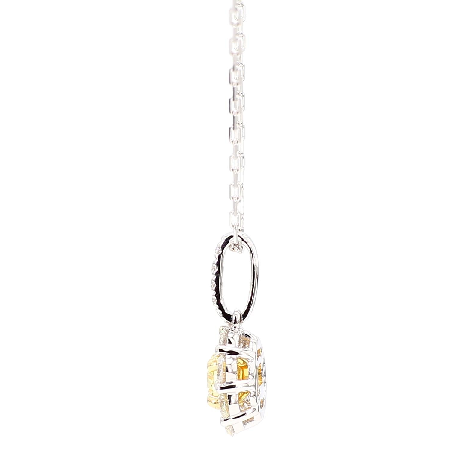 Natural Yellow Cushion Diamond 1.07 Carat TW Gold Drop Pendant