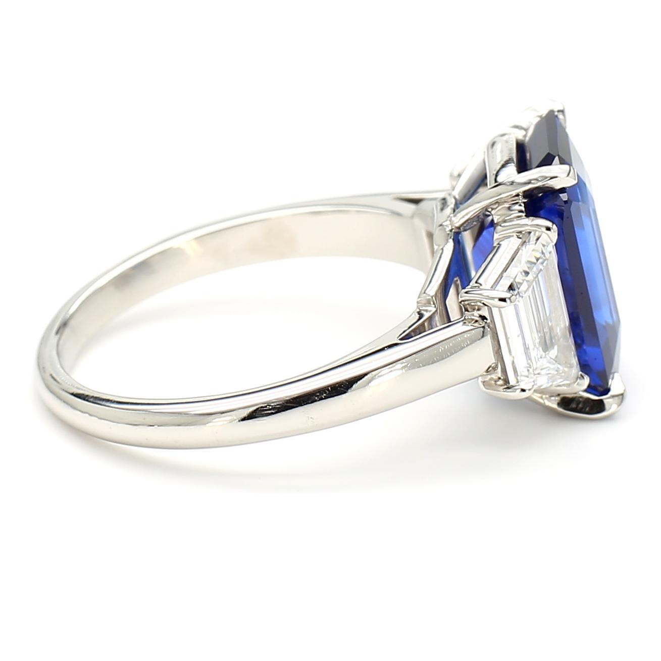 GIA Certified Natural Blue Octagon Sapphire and Diamond 6.06 Carat TW Ring