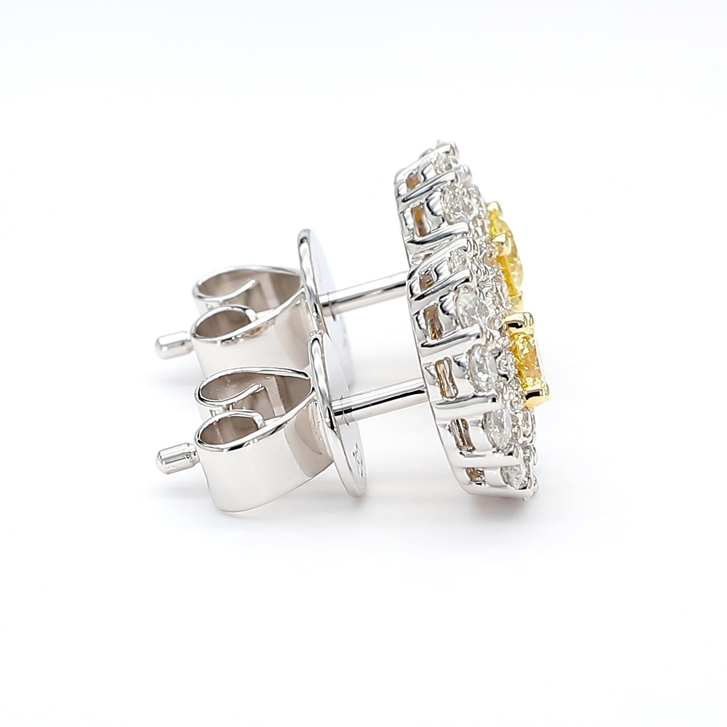 Natural Yellow Round Diamond 1.17 Carat TW Gold Stud Earrings