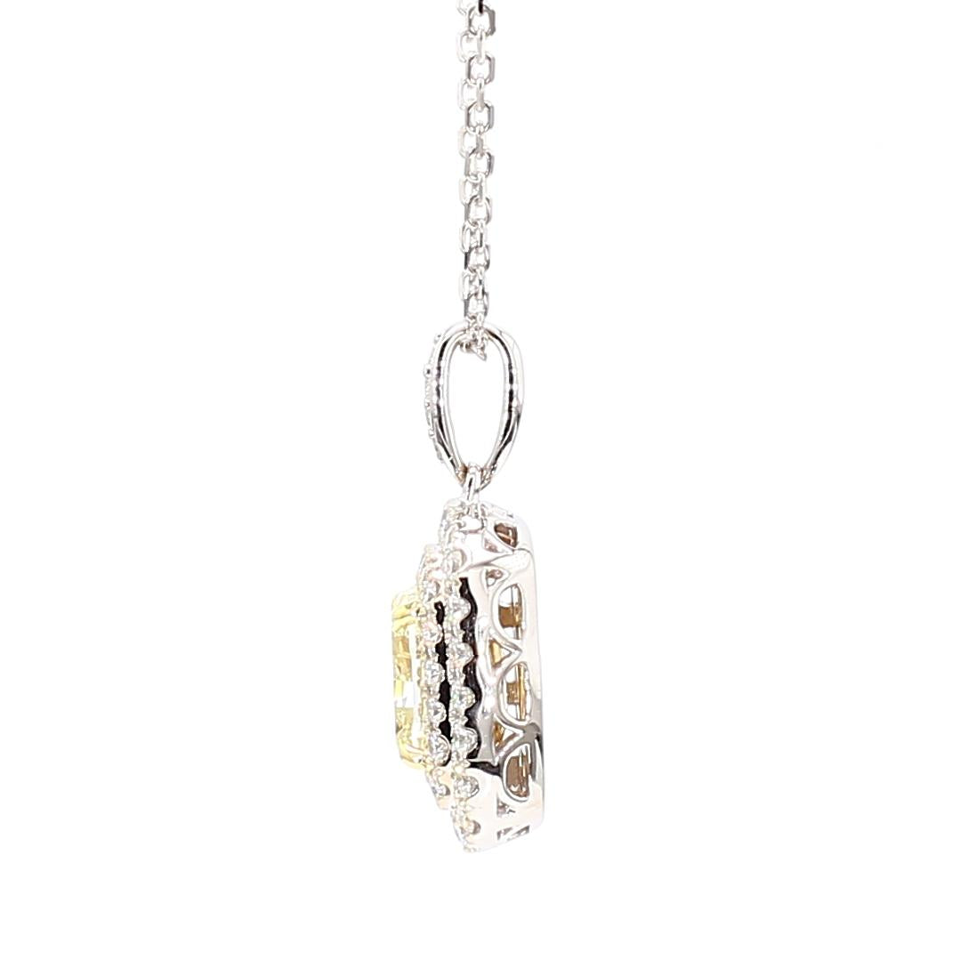 GIA Certified Natural Yellow Cushion Diamond 2.18 Carat TW Gold Drop Pendant