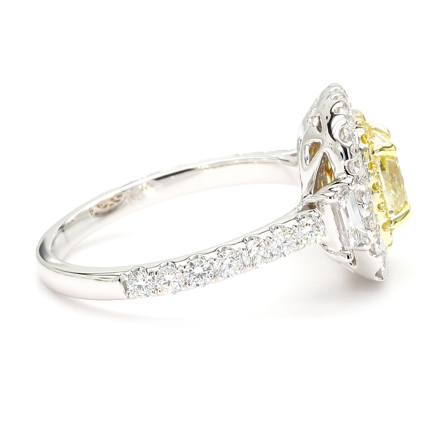 GIA Certified Fancy Light Yellow Cushion Diamond 2.01 Carat TW Cocktail Ring