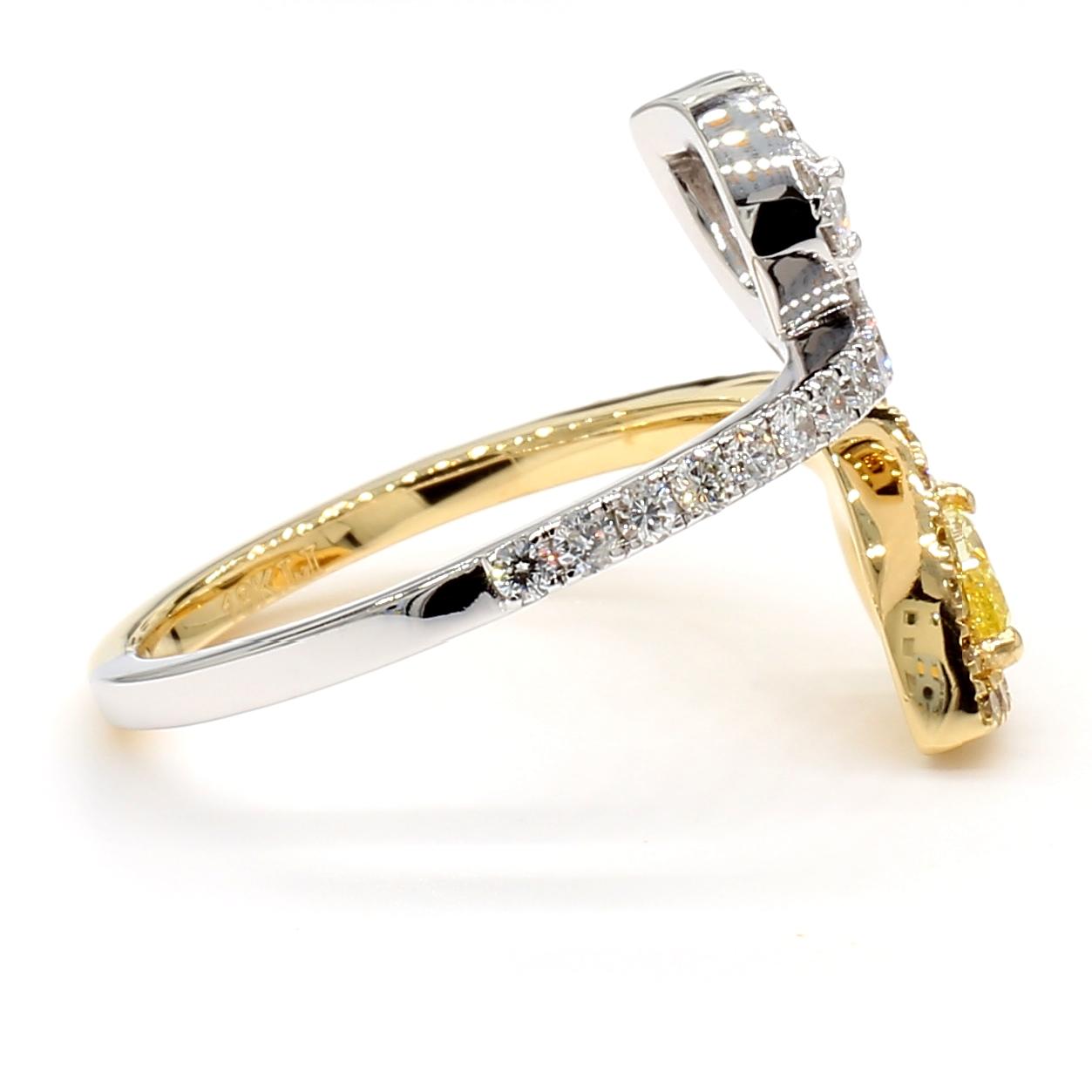 Natural Yellow Pear and White Diamond 1.10 Carat TW Yellow Gold Cocktail Ring