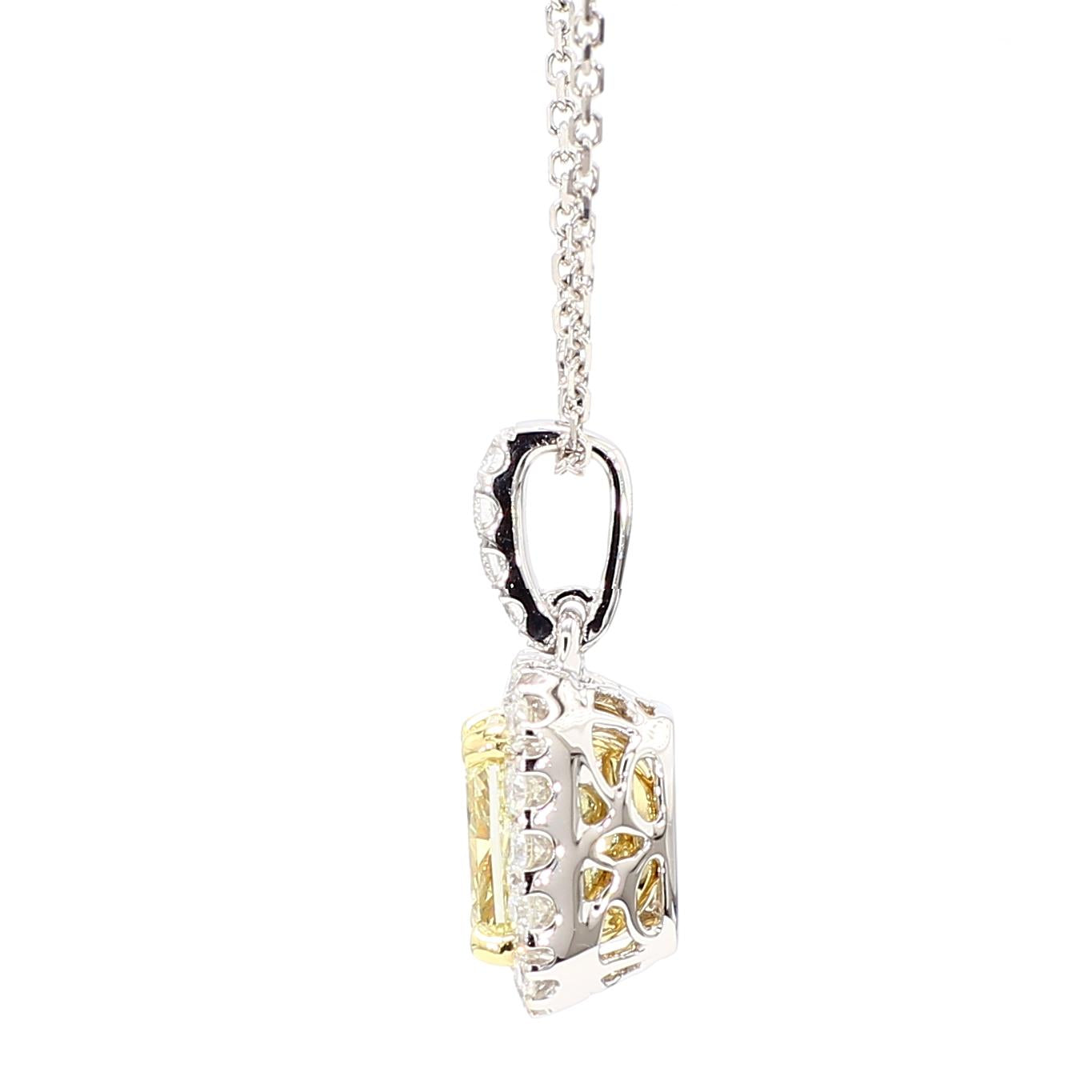 GIA Certified Natural Yellow Radiant Diamond 1.96 Carat TW Gold Drop Pendant