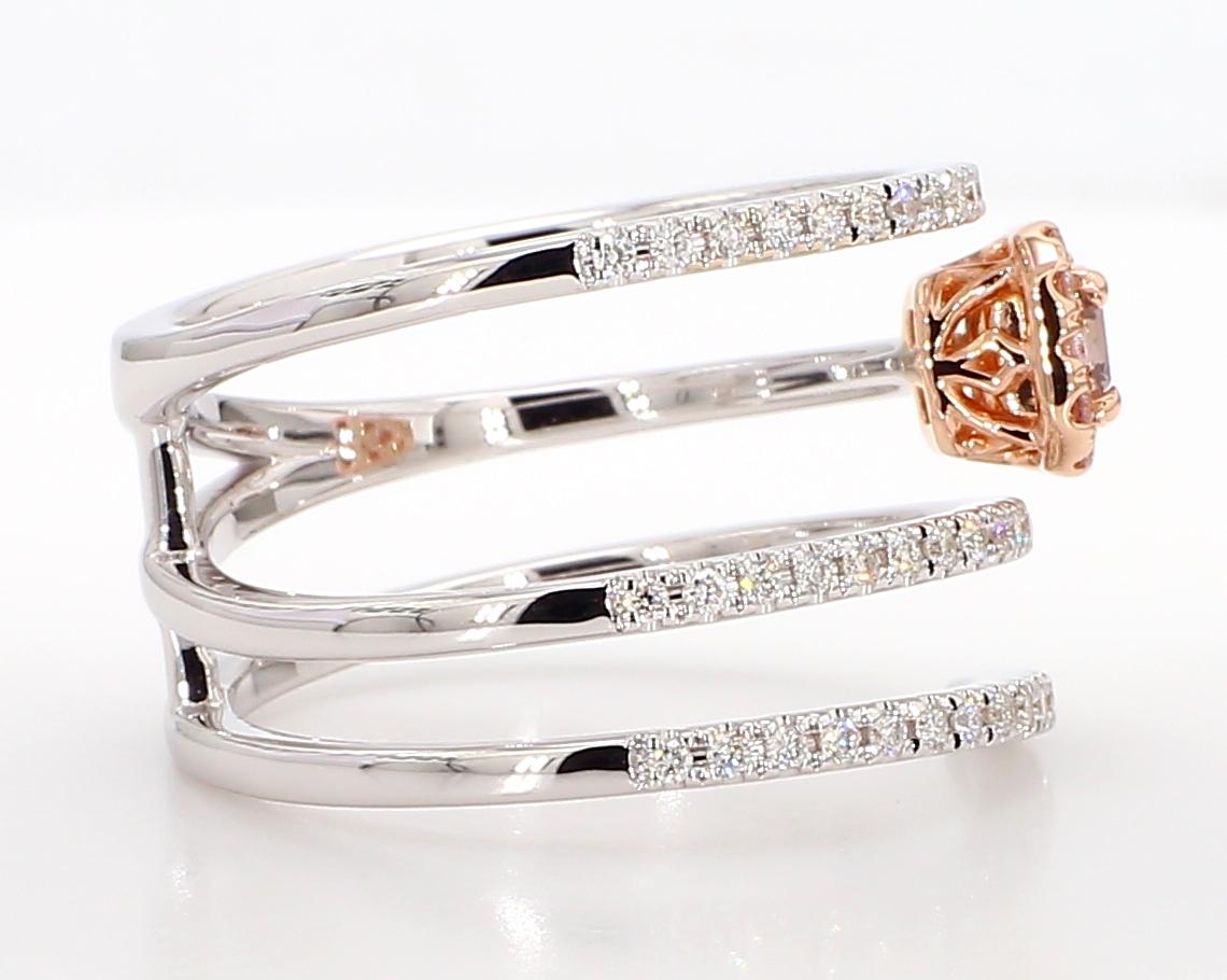 GIA Certified Natural Pink Radiant Diamond .70 Carat TW Gold Cocktail Ring