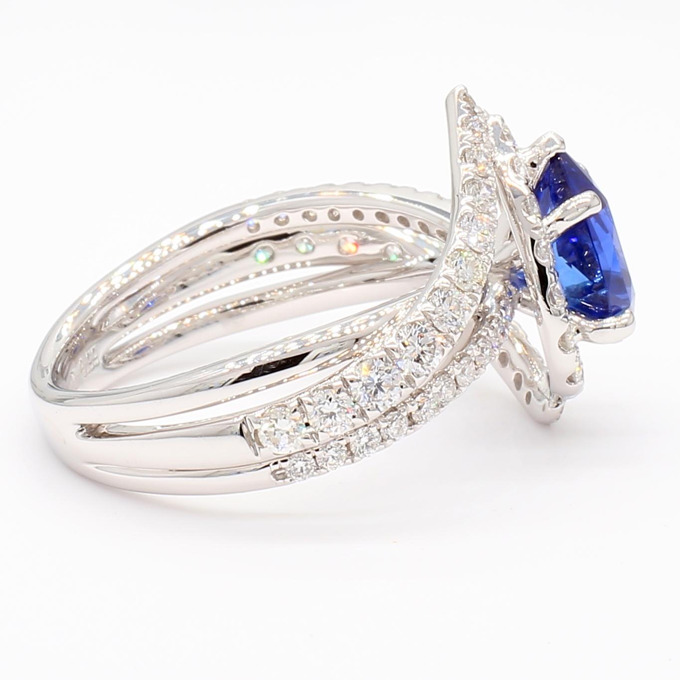 Natural Blue Pear Sapphire and White Diamond 2.76 Carat TW Gold Cocktail Ring