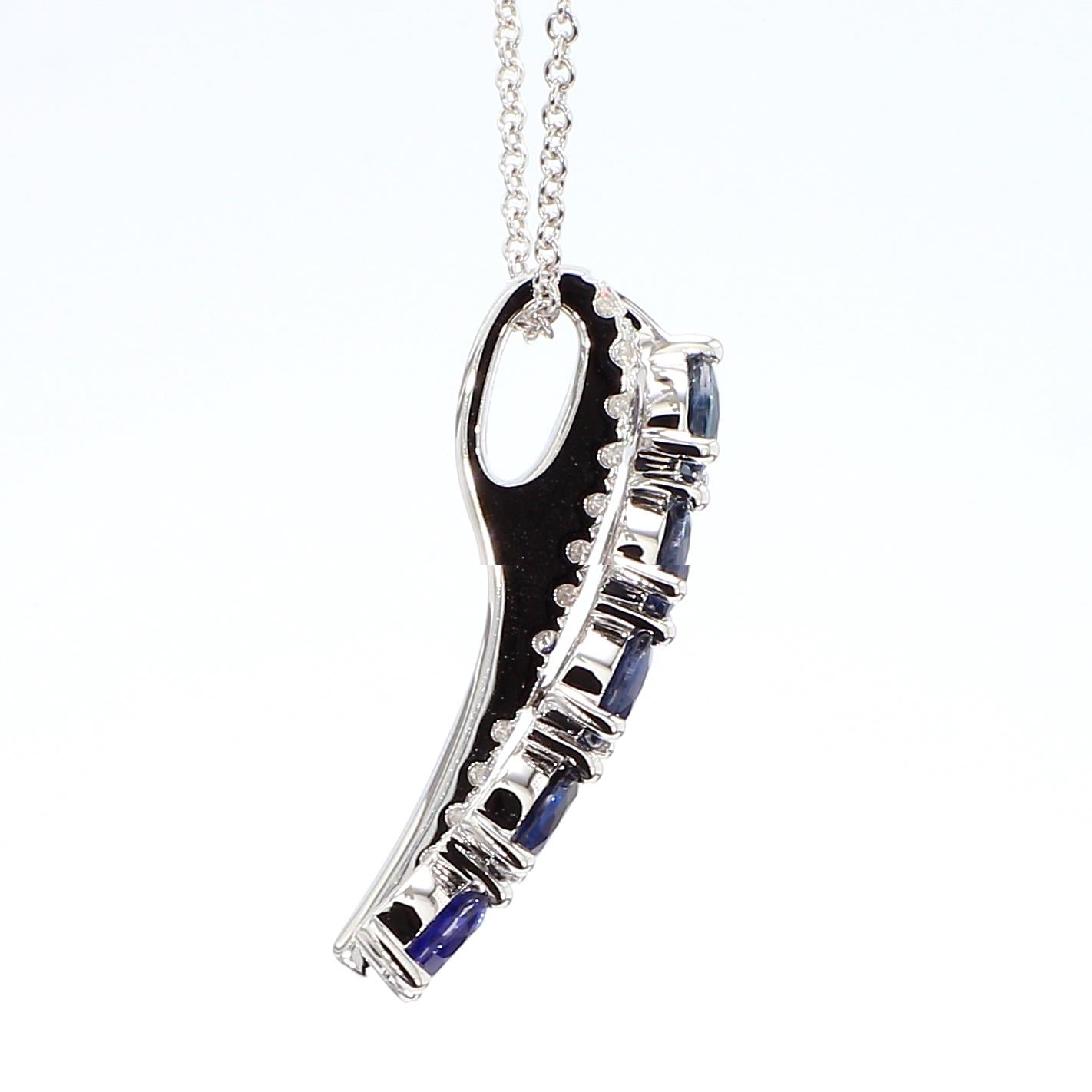 Natural Blue Pear Sapphire and White Diamond 1.33 Carat TW Gold Drop Pendant