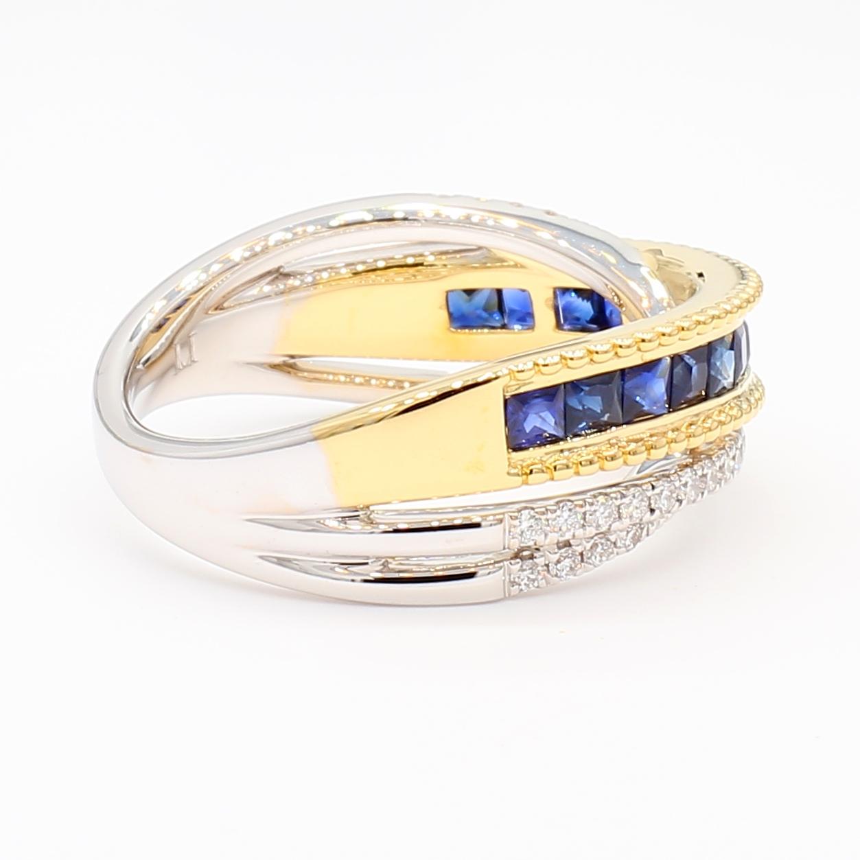 Natural Blue Princess Sapphire and Diamond 1.03 Carat TW Gold Cocktail Ring