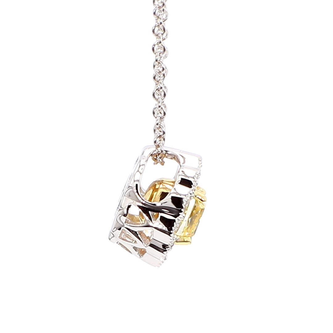 Natural Yellow Cushion and White Diamond 0.70 Carat TW Gold Drop Pendant