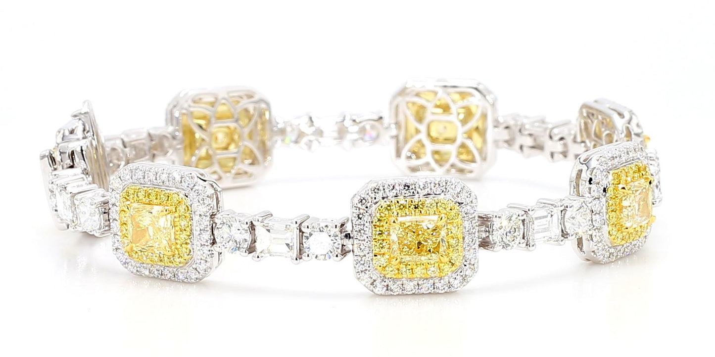 GIA Certified Natural Light Yellow Radiant Diamond 11.21 Carat TW Gold Bracelet