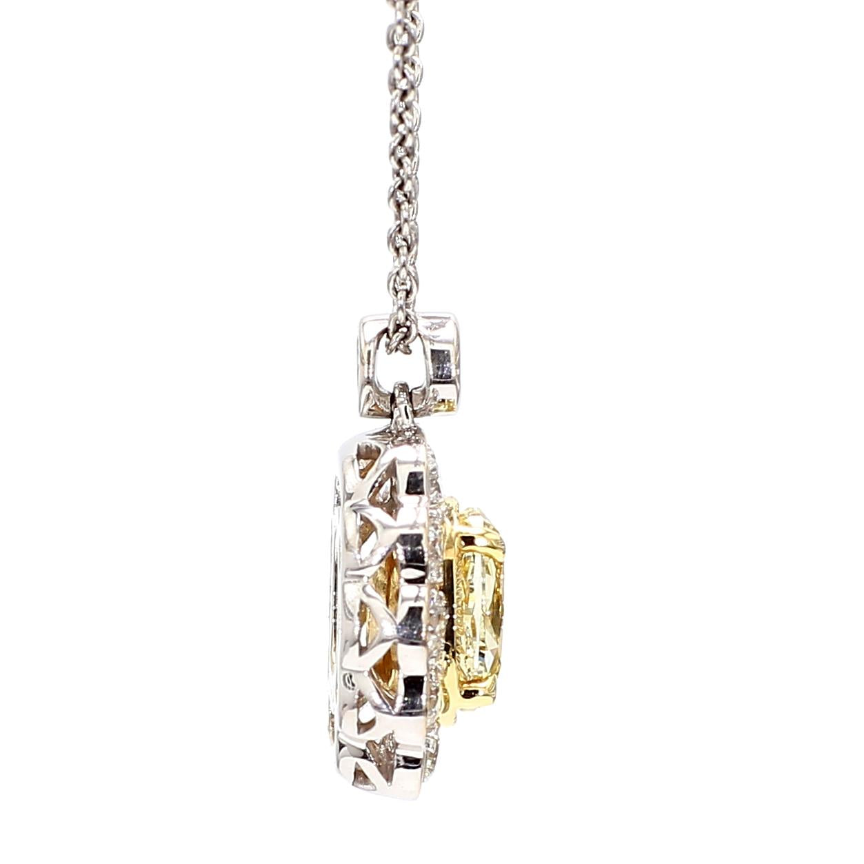 Natural Yellow Oval Diamond 1.06 Carat TW Gold Drop Pendant